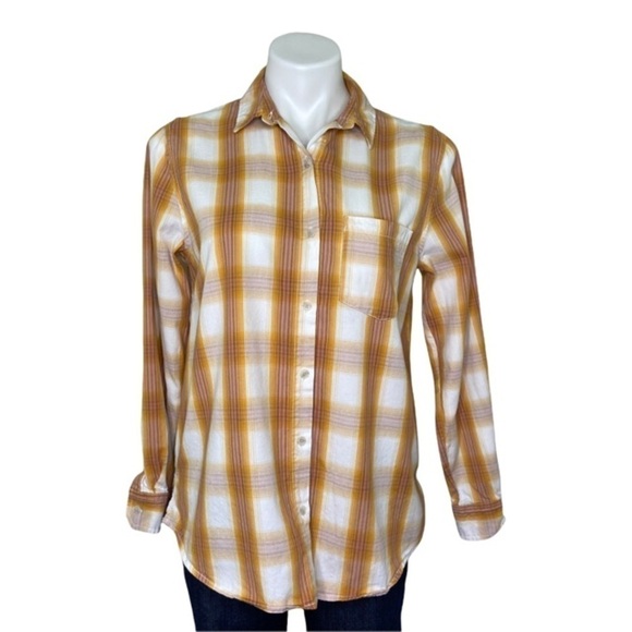 🌻Universal Thread Women's Small Button Down Yellow White Plaid Shirt - Picture 1 of 7